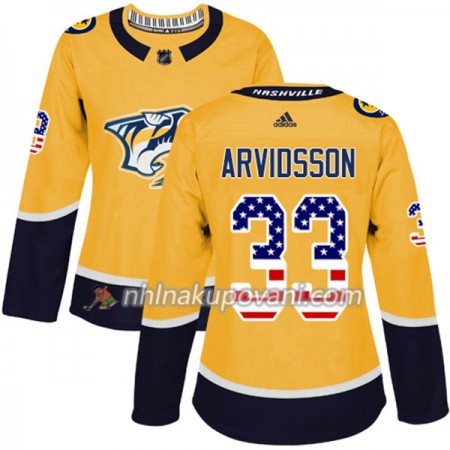 Nashville Predators Dresy Viktor Arvidsson 33 2017-2018 USA Flag Fashion Zlatá Adidas Authentic - Dámské